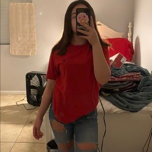 red over sized polo tee
